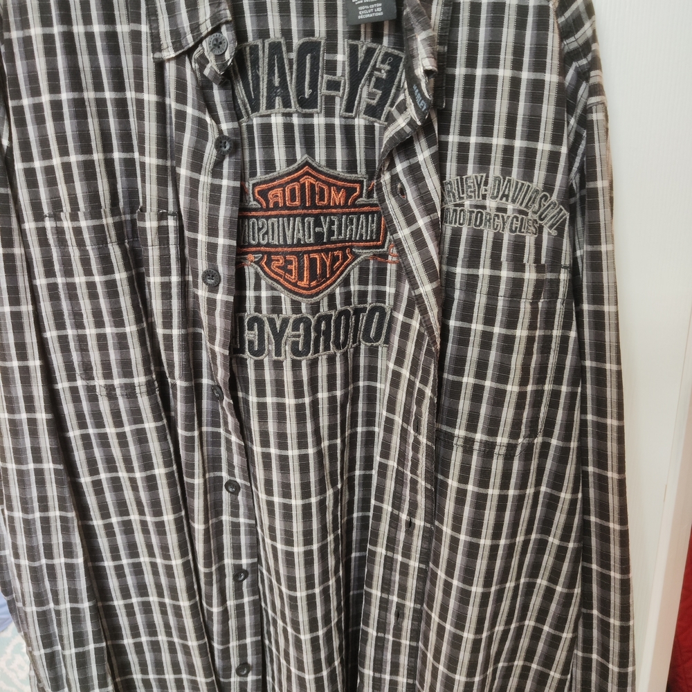Harley-Davidson Black and White Plaid Shirt